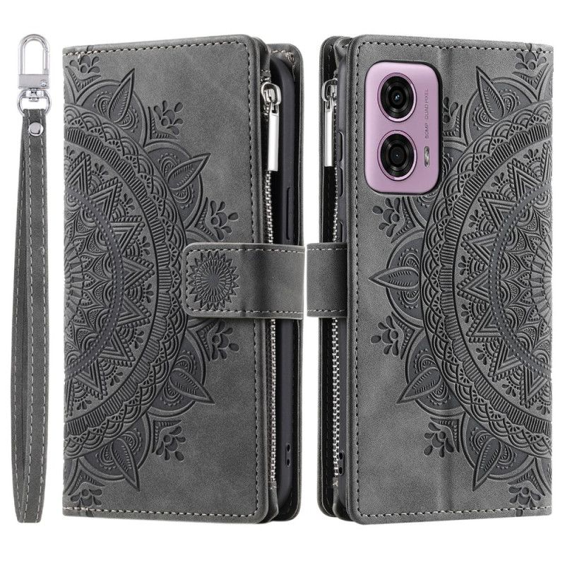 Etui Folio Motorola Edge 50 Fusion Portfel Z Efektem Zamszu W Kształcie Kwiatu Mandali