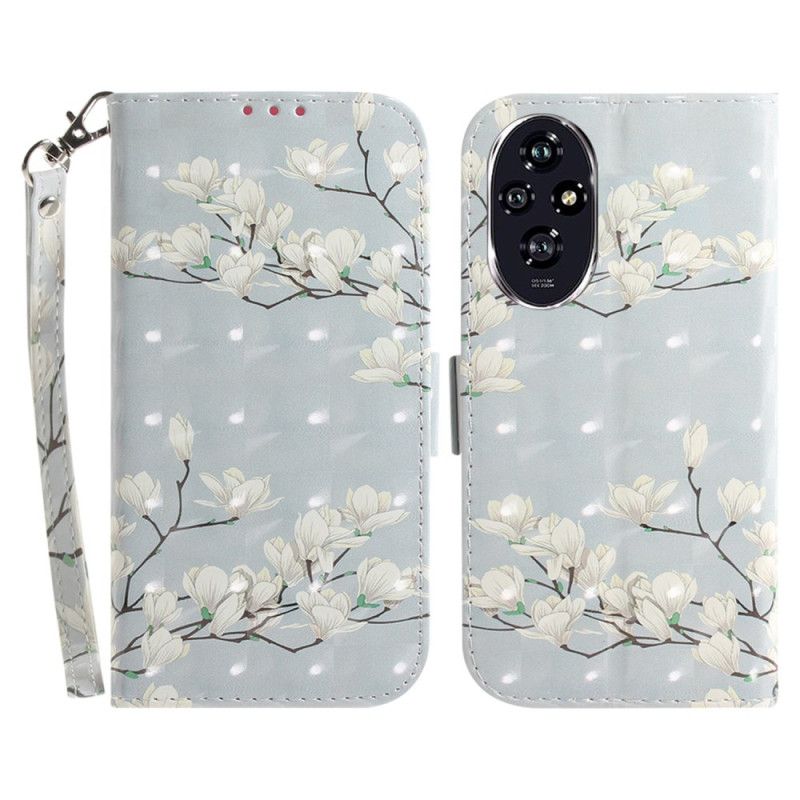 Etui Folio Honor 200 Wzór Magnolii Z Paskiem Etui Ochronne