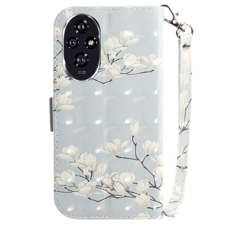 Etui Folio Honor 200 Wzór Magnolii Z Paskiem Etui Ochronne