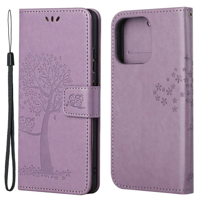 Etui Folio Do Iphone 13 Drzewo I Sowy Pasiaste