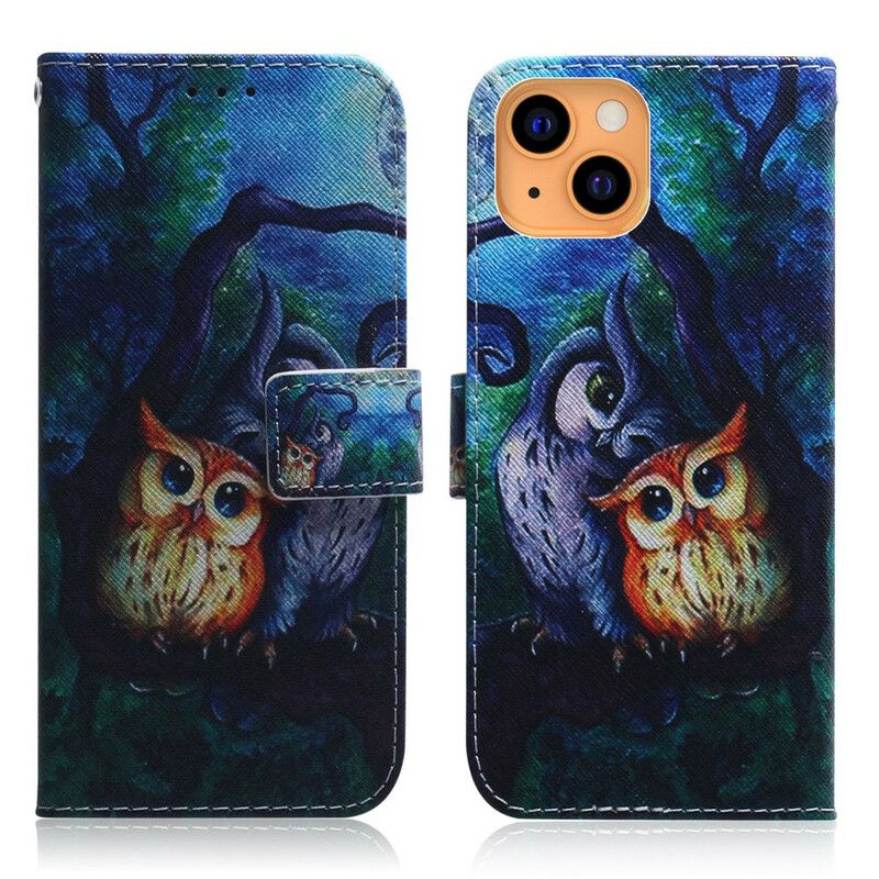 Etui Folio Do Iphone 13 Malowanie Sów