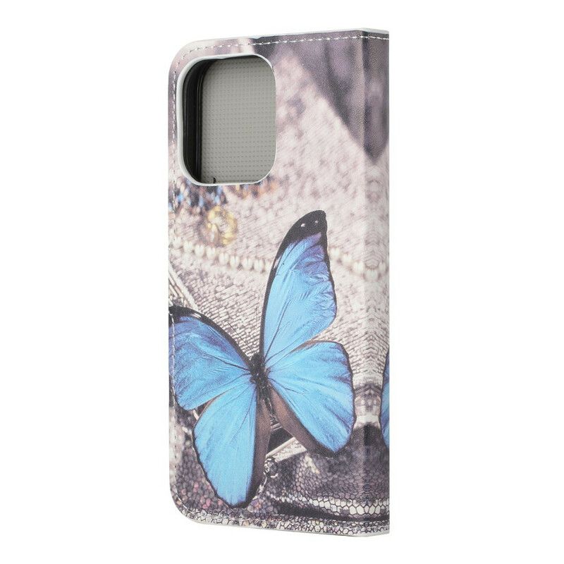 Etui Folio Do Iphone 13 Niebieski Motyl