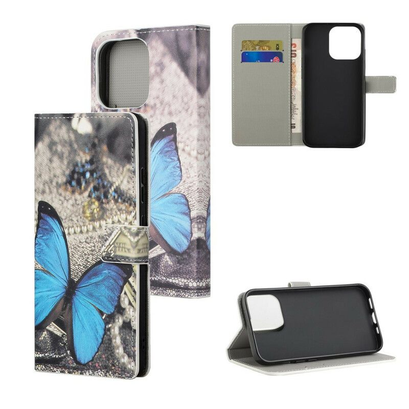 Etui Folio Do Iphone 13 Niebieski Motyl