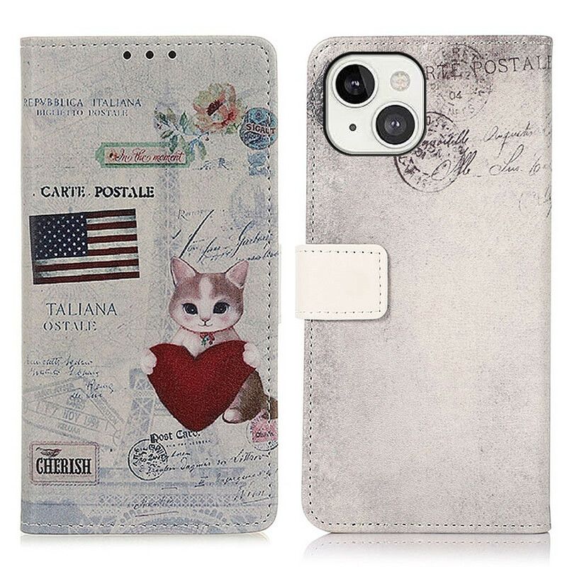 Etui Folio Do Iphone 13 Podróżnik Kot