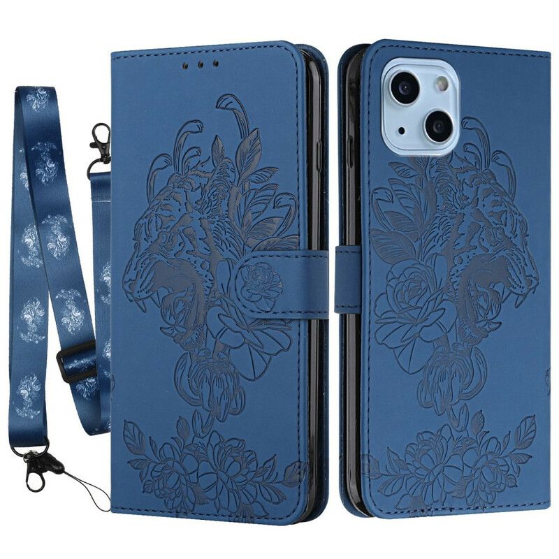 Etui Folio Do Iphone 13 Tygrys Barokowy Pasek