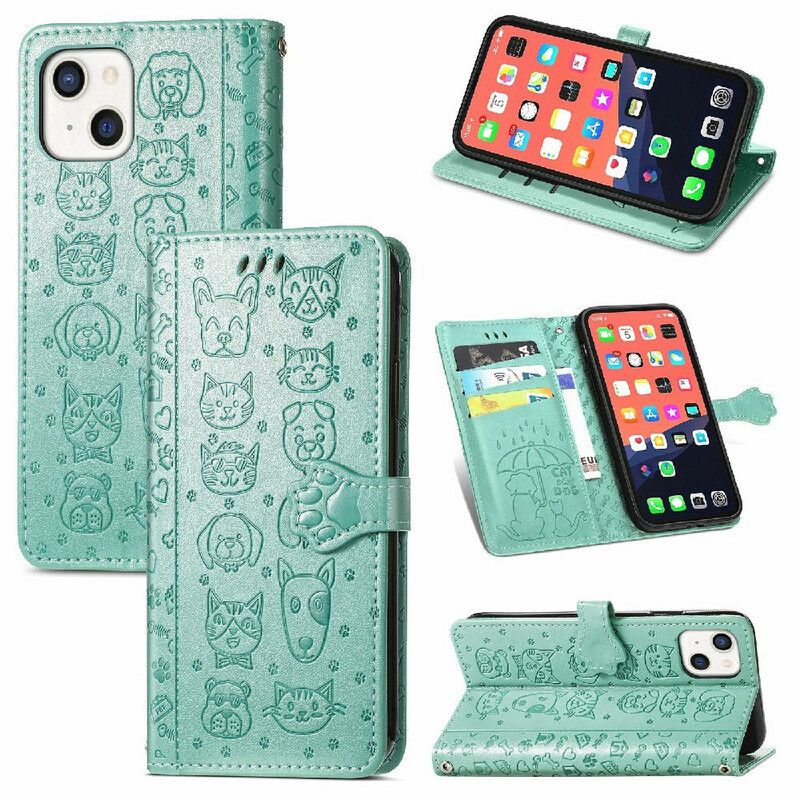 Etui Folio Iphone 13 Animowane Zwierzęta