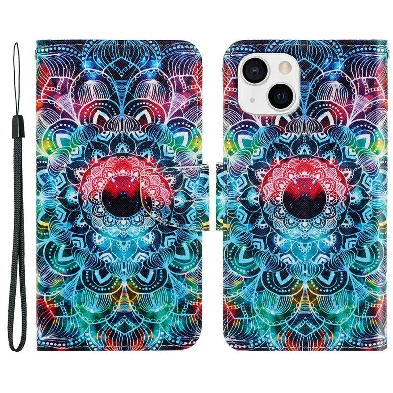 Etui Folio Iphone 13 Błyskotliwa Mandala Z Paskami Etui Ochronne