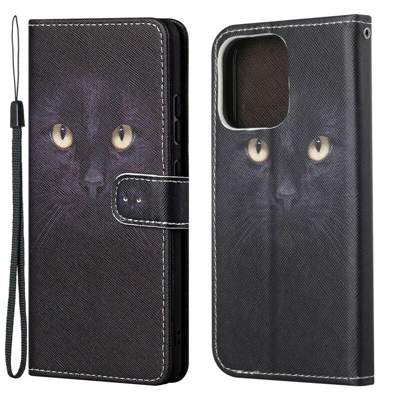 Etui Folio Iphone 13 CZarne Pasiaste Oczy Kota