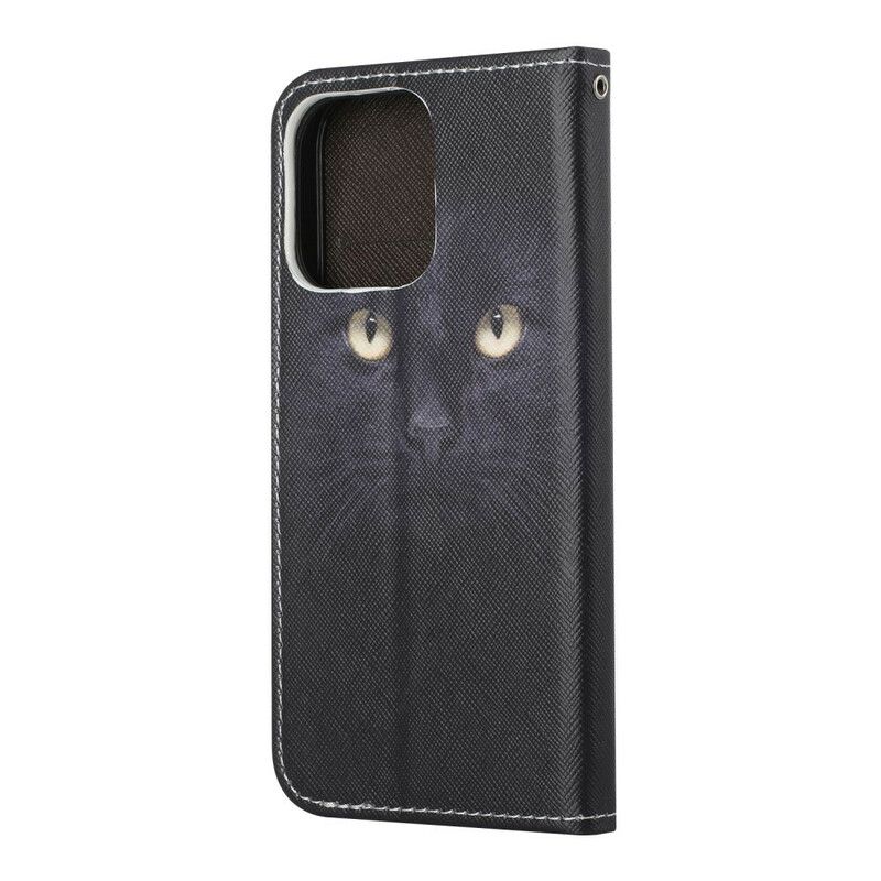 Etui Folio Iphone 13 CZarne Pasiaste Oczy Kota