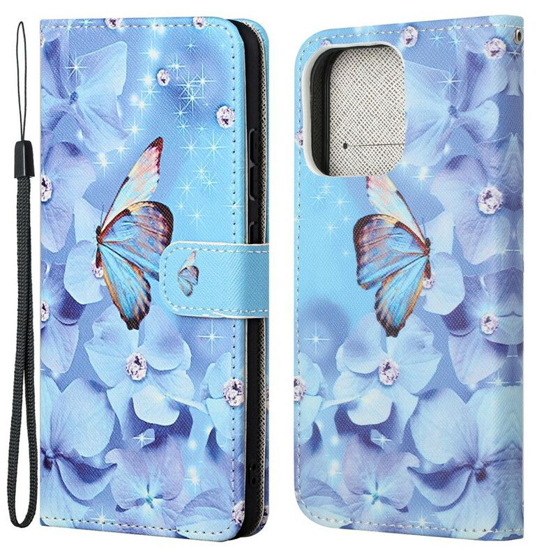 Etui Folio Iphone 13 Diamentowe Motyle Na Ramiączkach Etui Ochronne