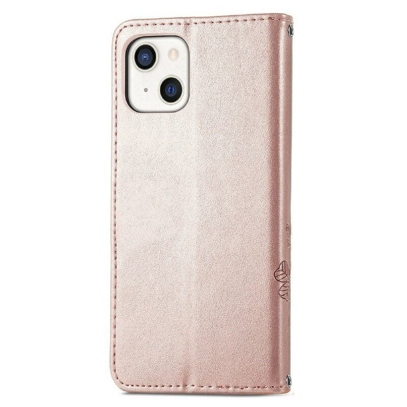 Etui Folio Iphone 13 Kwiatki Z Paskiem Etui Ochronne