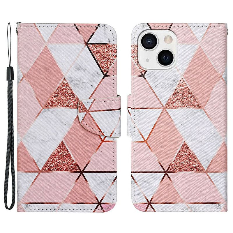 Etui Folio Iphone 13 Marmur I Cekiny Z Paskiem Etui Ochronne