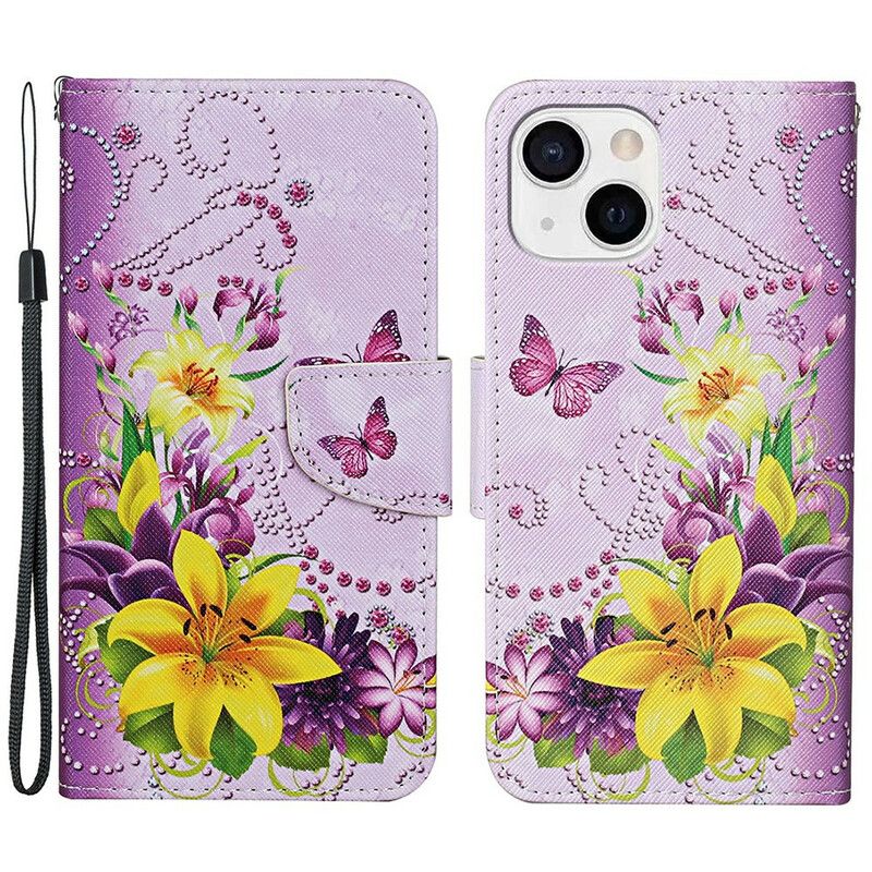 Etui Folio Iphone 13 Mistrzowskie Kwiaty Z Paskiem