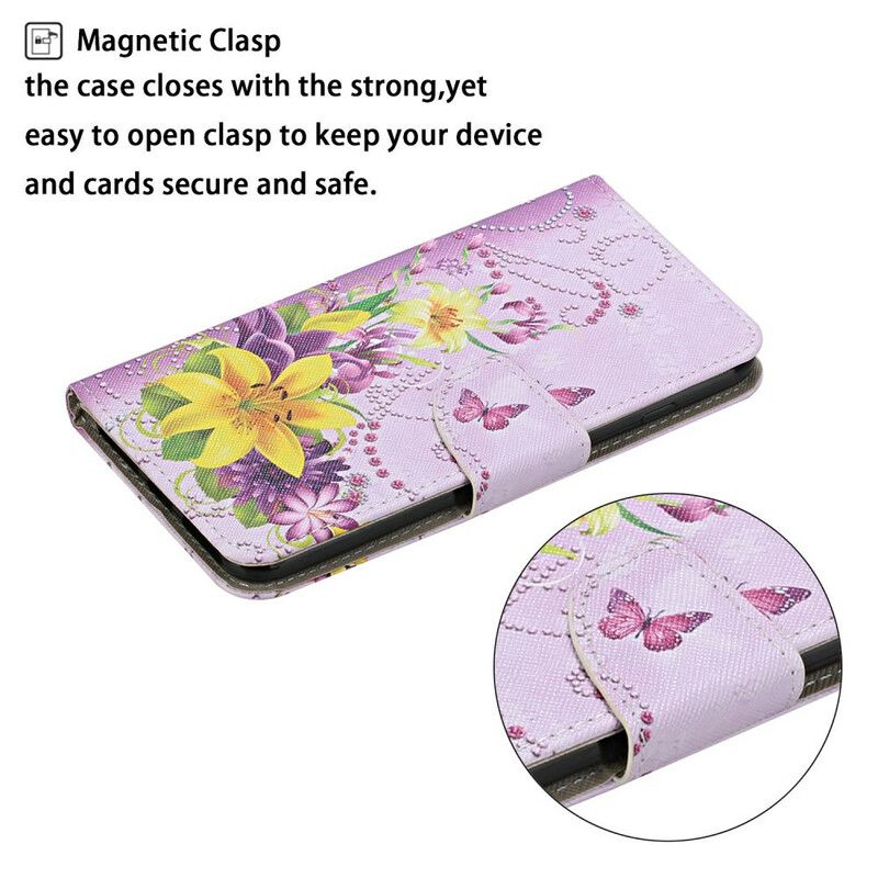 Etui Folio Iphone 13 Mistrzowskie Kwiaty Z Paskiem