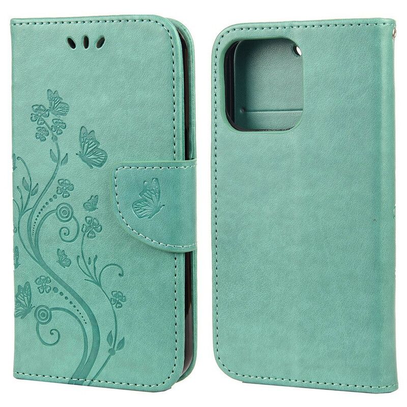 Etui Folio Iphone 13 Motyle I Kwiaty