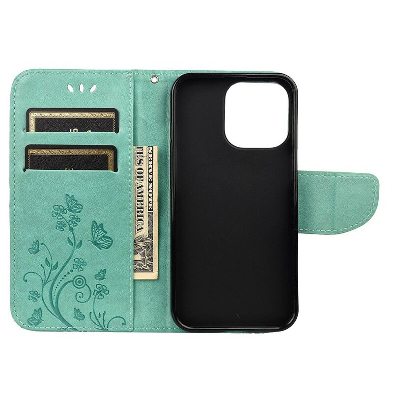 Etui Folio Iphone 13 Motyle I Kwiaty