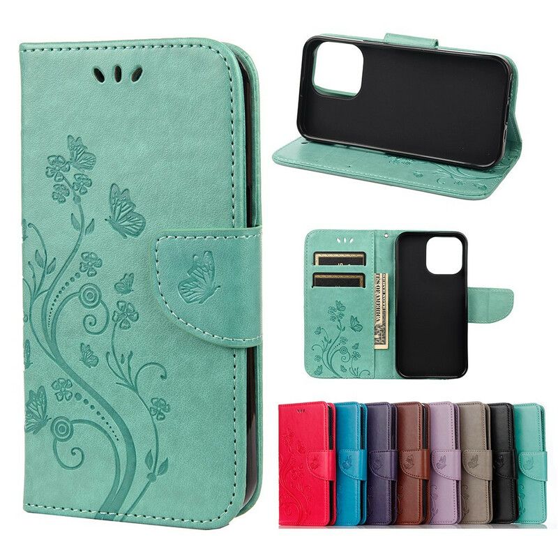 Etui Folio Iphone 13 Motyle I Kwiaty