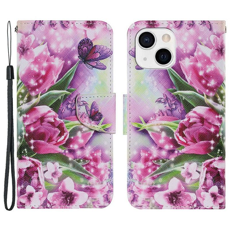 Etui Folio Iphone 13 Motyle I Tulipany Etui Ochronne