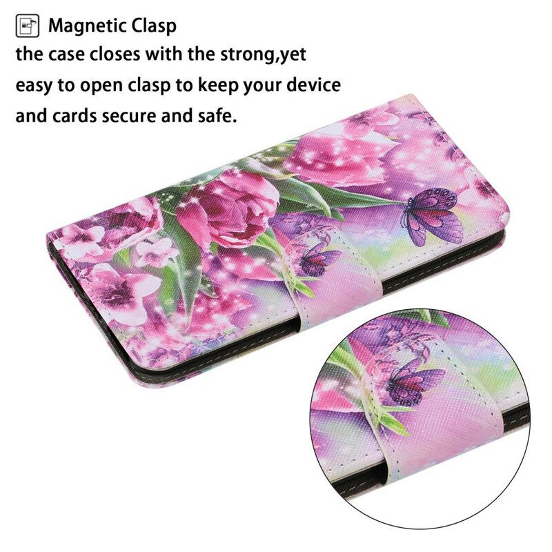 Etui Folio Iphone 13 Motyle I Tulipany Etui Ochronne