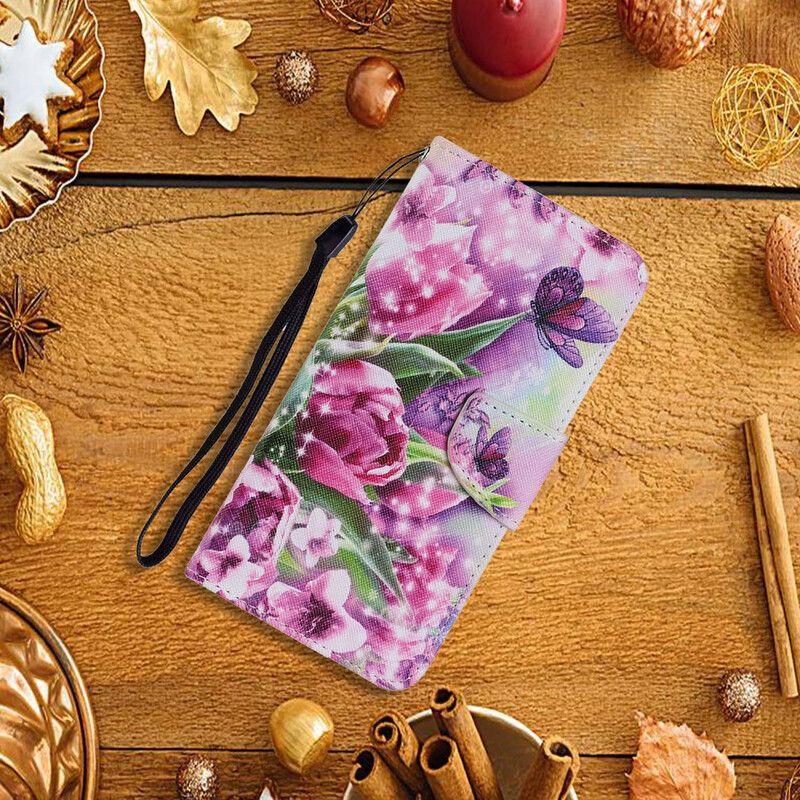 Etui Folio Iphone 13 Motyle I Tulipany Etui Ochronne