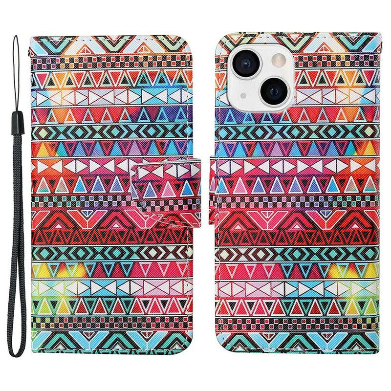 Etui Folio Iphone 13 Patchwork Z Paskiem Etui Ochronne