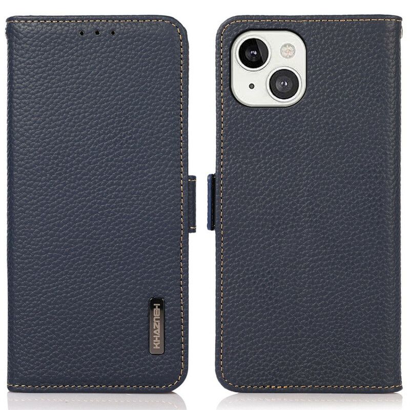 Etui Folio Iphone 13 Prawdziwa Skóra Lychee Khazneh Etui Ochronne