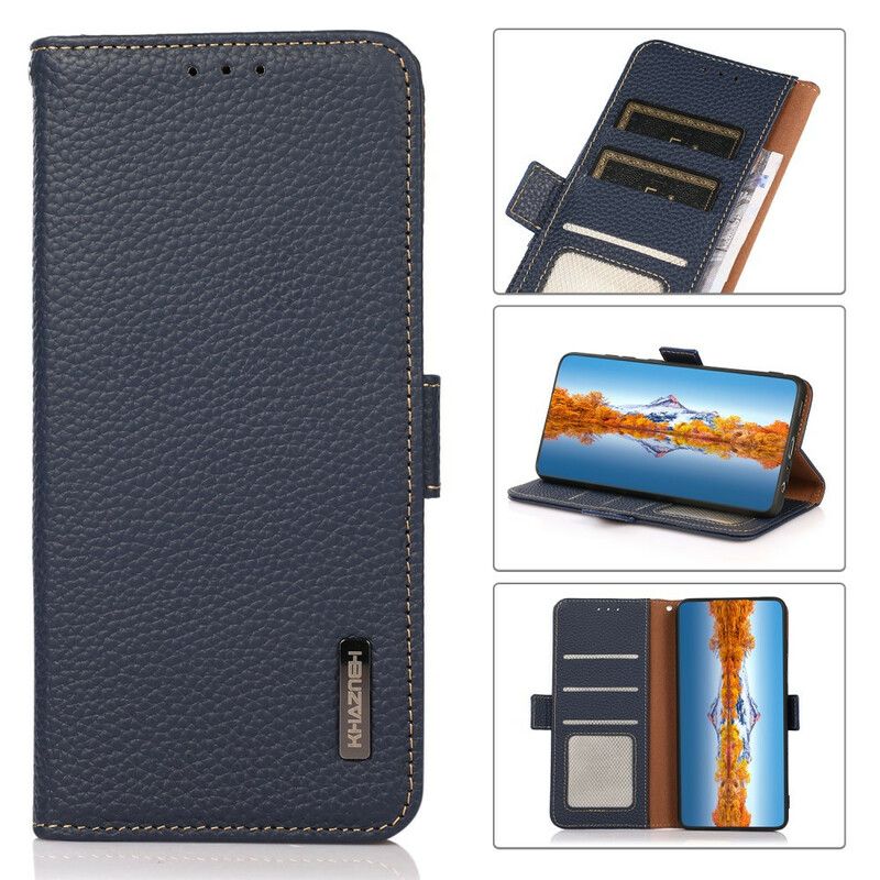 Etui Folio Iphone 13 Prawdziwa Skóra Lychee Khazneh Etui Ochronne