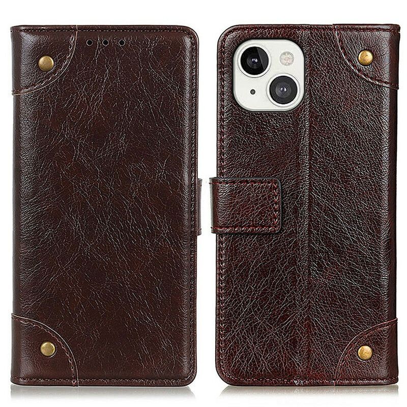 Etui Folio Iphone 13 Stylowe Nity Ze Skóry Nappa W Stylu Vintage