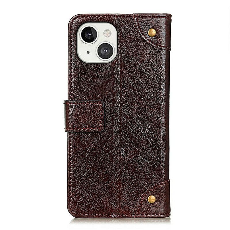 Etui Folio Iphone 13 Stylowe Nity Ze Skóry Nappa W Stylu Vintage