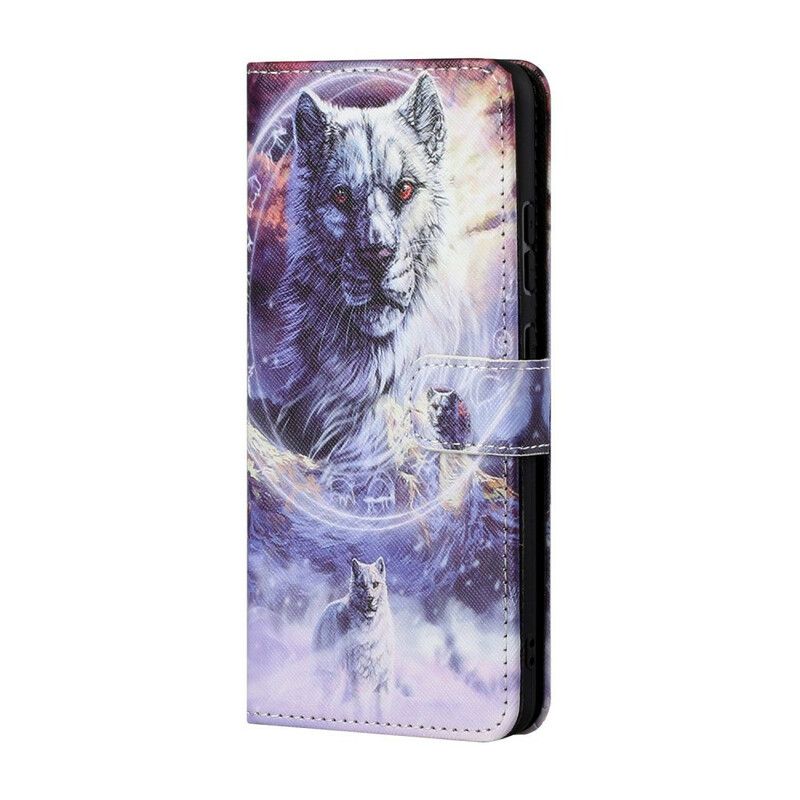 Etui Folio Iphone 13 Wilk Zimą Ze Smyczą