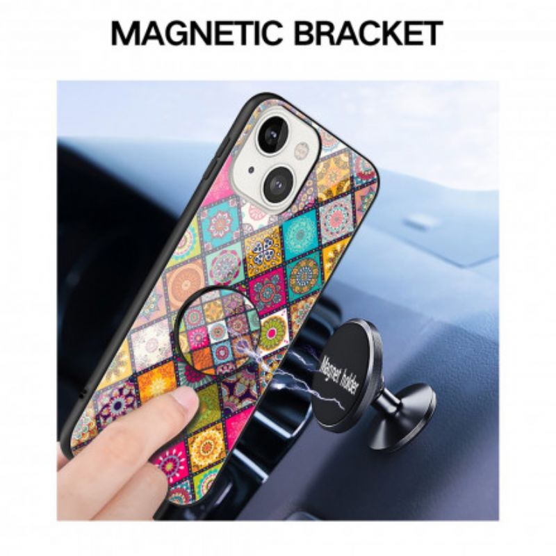 Etui Iphone 13 Magnetyczny Uchwyt Patchworkowy Etui Ochronne