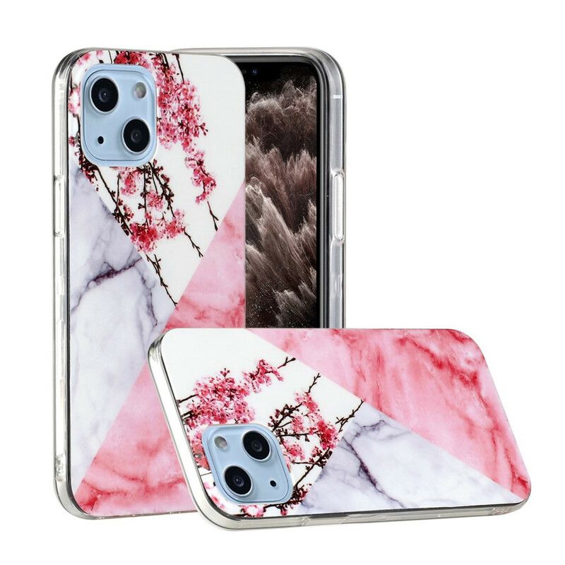 Etui Iphone 13 Marmurkowe Kwiaty Śliwki