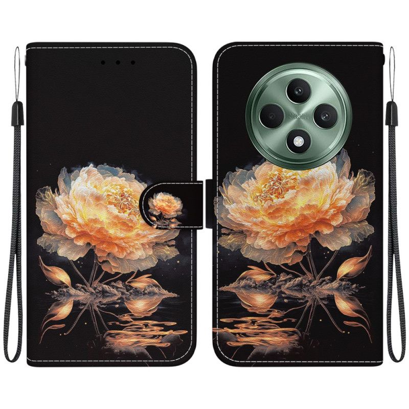 Etui Folio Do Oppo Reno 12f 5g Złota Piwonia Z Paskiem