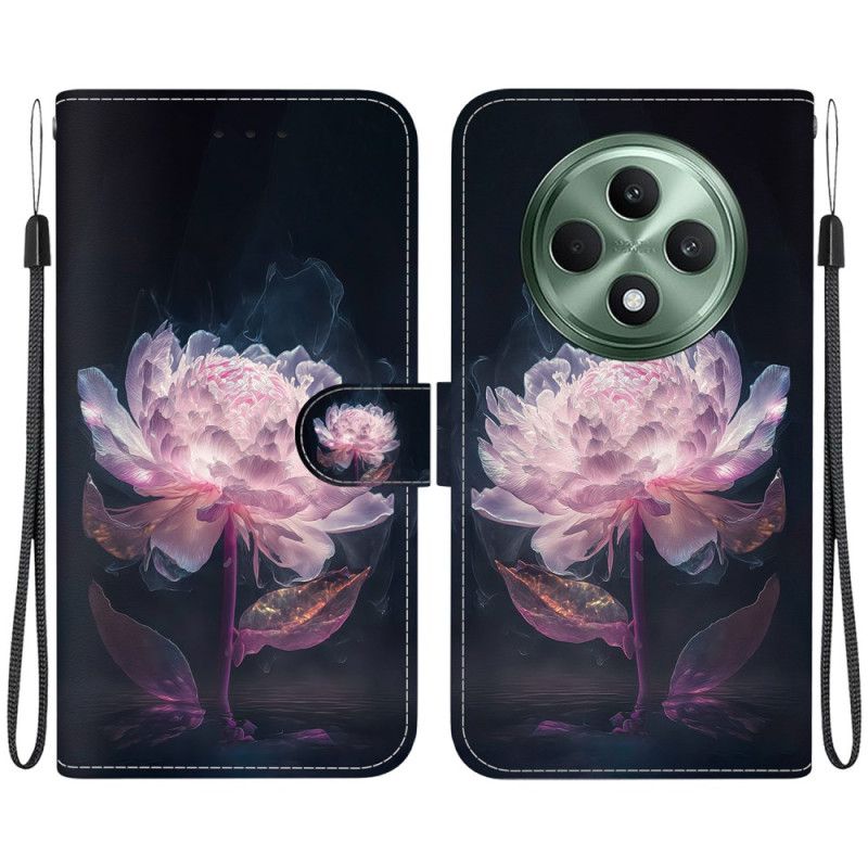 Etui Folio Oppo Reno 12f 5g Fioletowa Piwonia Z Paskiem