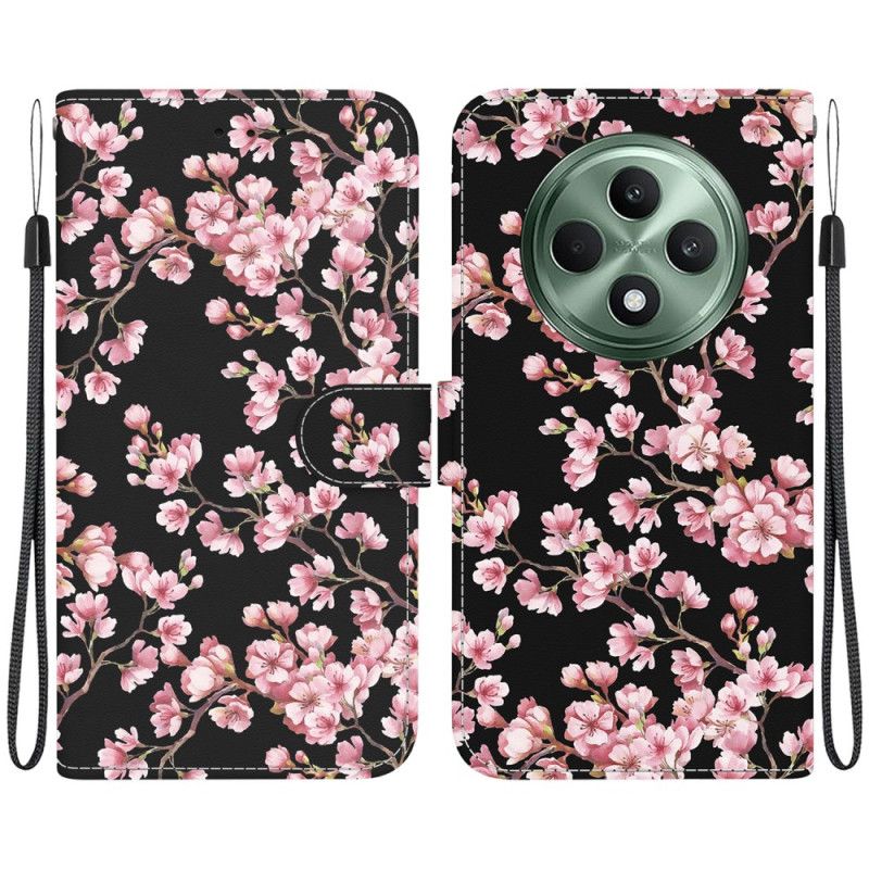 Etui Folio Oppo Reno 12f 5g Kwiaty Śliwy Z Paskiem