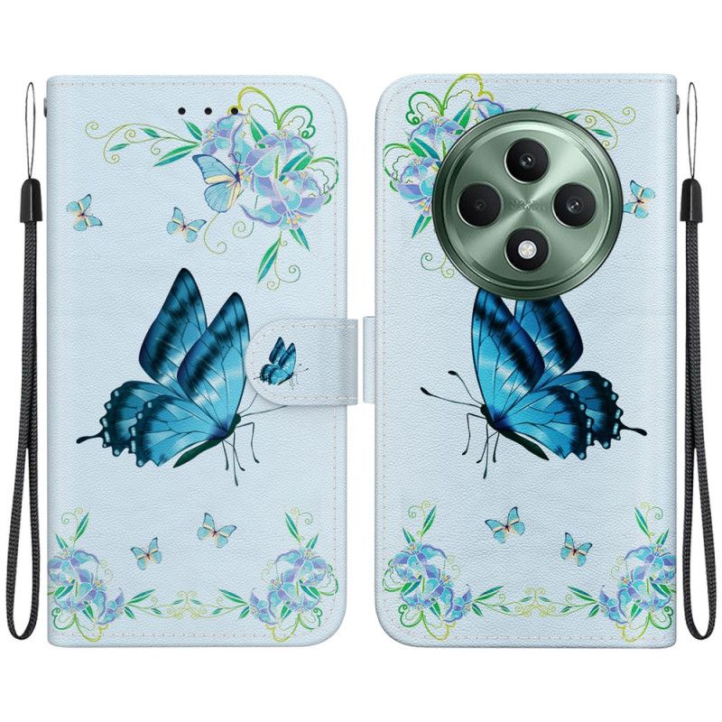 Etui Folio Oppo Reno 12f 5g Niebieski Motyl I Kwiaty Z Paskiem Etui Ochronne