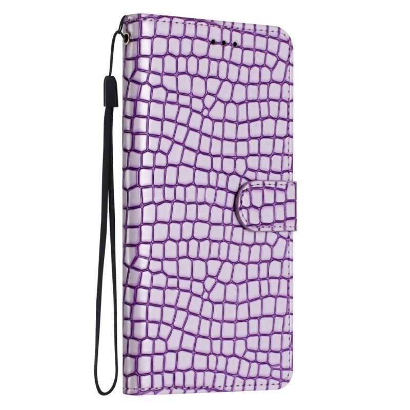 Etui Folio do iPhone 15 Plus Styl Krokodyla Z Paskiem