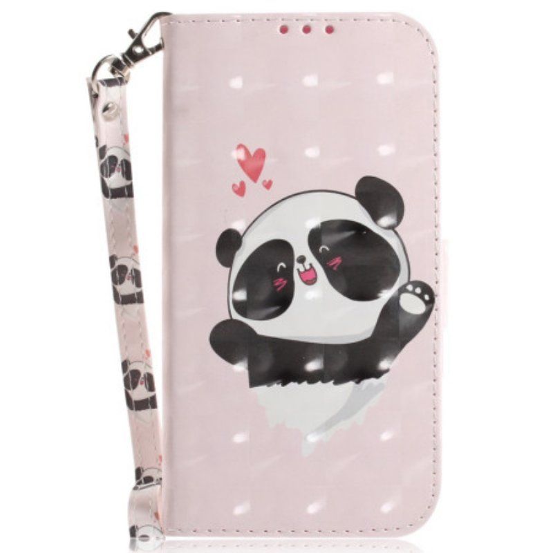 Obudowa Etui Na Telefon do iPhone 15 Plus z Łańcuch Panda Love Z Paskiem