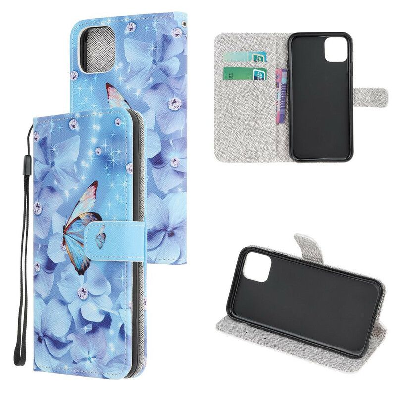 Etui Folio Do Iphone 13 Pro Max Diamentowe Motyle Na Paskach