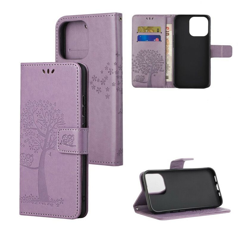 Etui Folio Do Iphone 13 Pro Max Drzewo I Sowy Pasiaste