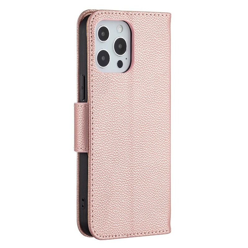 Etui Folio Do Iphone 13 Pro Max Kolorowy Efekt Skóry Liczi Z Paskiem