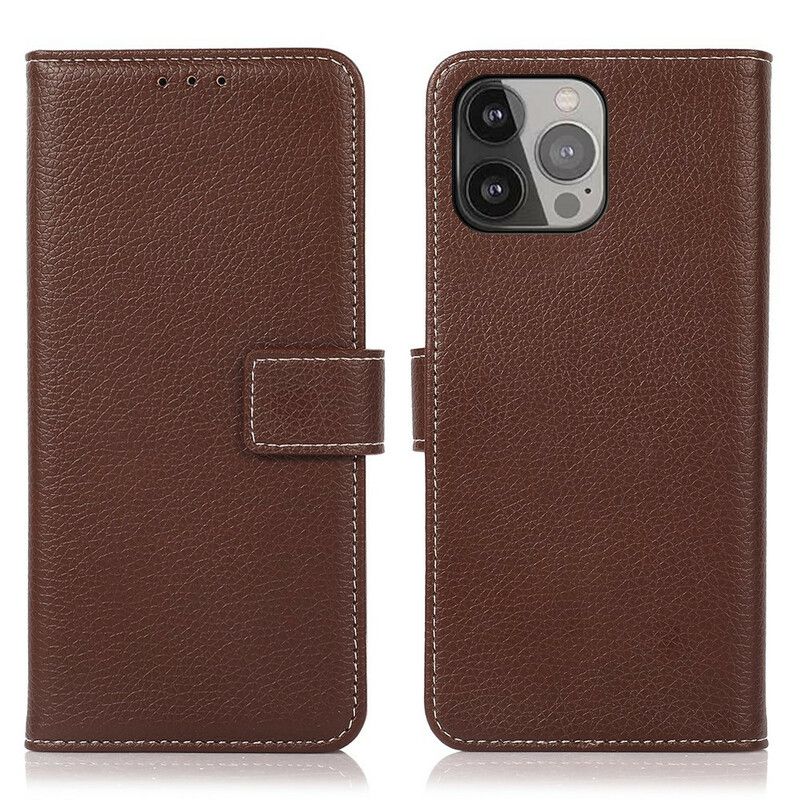 Etui Folio Do Iphone 13 Pro Max Litchi Skórzane Szwy