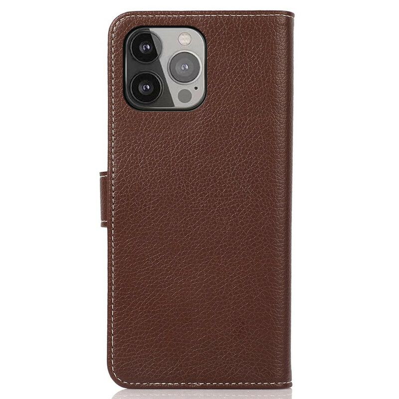 Etui Folio Do Iphone 13 Pro Max Litchi Skórzane Szwy