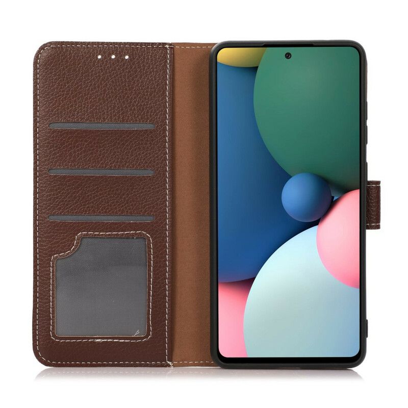 Etui Folio Do Iphone 13 Pro Max Litchi Skórzane Szwy