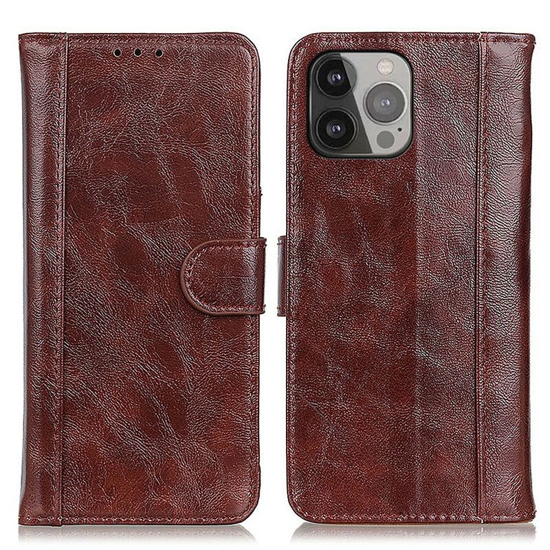 Etui Folio Do Iphone 13 Pro Max Split Błyszczący Skórzany Styl