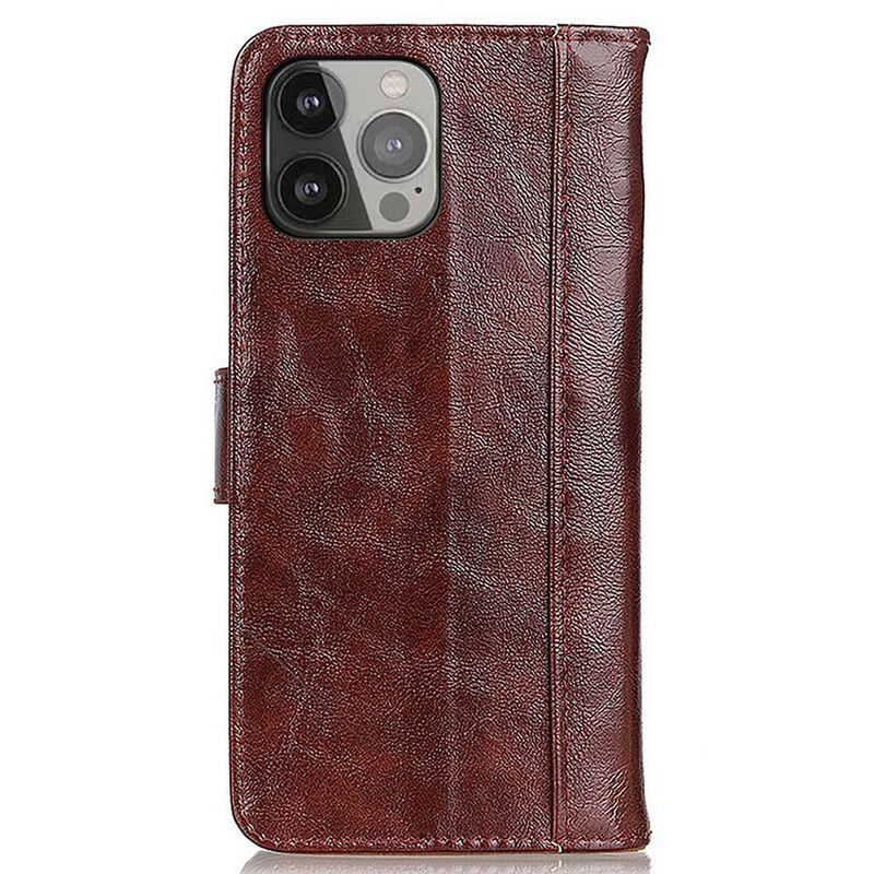 Etui Folio Do Iphone 13 Pro Max Split Błyszczący Skórzany Styl