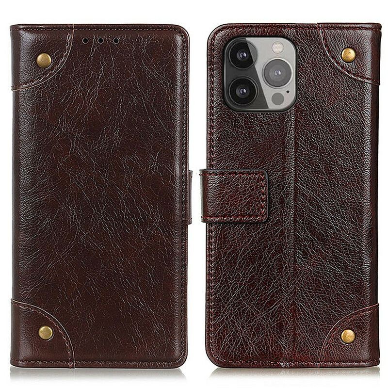 Etui Folio Iphone 13 Pro Max Efekt Skóry Vintage Nappa Etui Ochronne