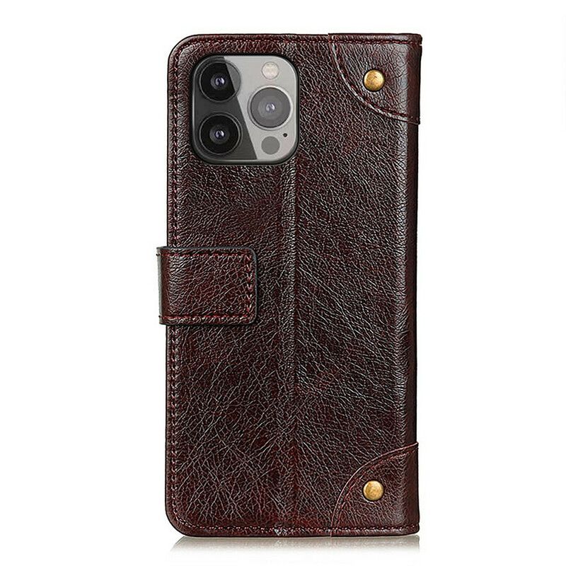 Etui Folio Iphone 13 Pro Max Efekt Skóry Vintage Nappa Etui Ochronne