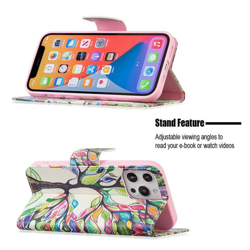 Etui Folio Iphone 13 Pro Max Kolorowe Drzewo Etui Ochronne