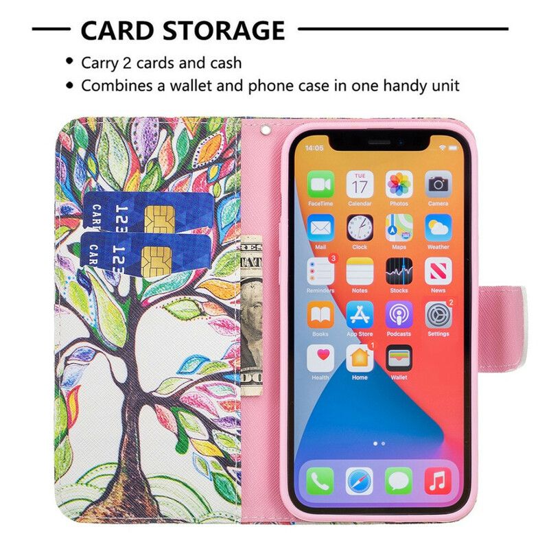 Etui Folio Iphone 13 Pro Max Kolorowe Drzewo Etui Ochronne